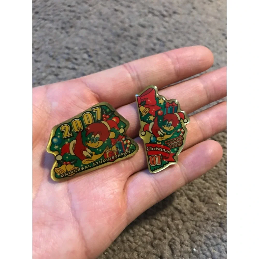 Woody Woodpecker Christmas Vintage Lapel Pins 2x